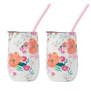 CAMBRIDGE 16 oz Pink Floral Insulated Wine Tumbler, Set of 2